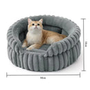 Round Cat Bed with Raised Rim & Removable Cushion, Anti-Slip Soft Plush Pet Bed for Indoor Cats & Small Dogs, Machine Washable Cozy Donut Sleeper for Bedroom & Living Room