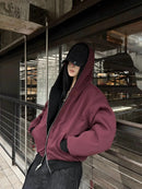 Burgundy Double Sided Composite Cotton Hoodie 2025 Autumn Men and Women New Zipper Harajuku Casual Loose Sweatshirt