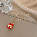 Greatera Colorful Enamel Easter Egg Pendant Necklaces for Women Guilloche Locket Egg Gold Plated Chain Necklaces Party Jewelry
