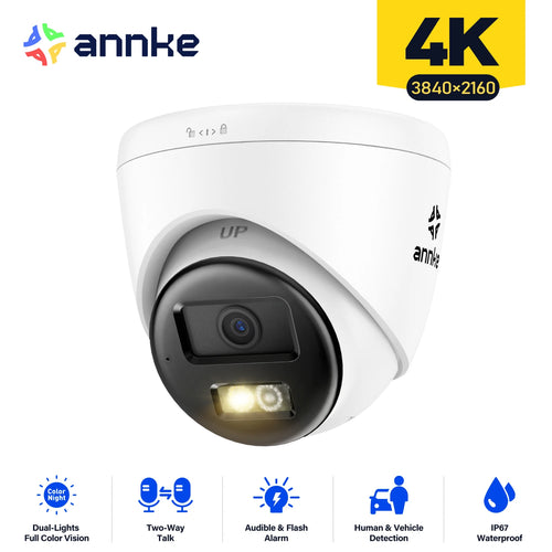 Annke 8MP高清网络安防摄像头PoE 4K双光音频固定摄像机人形车辆检测256G SD存储ONVIF IP67