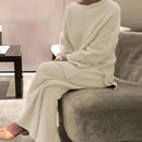 Lady Home Suit Autumn Fashion Soft Casual O-Neck Pullover Tops+Knitted Pant New Homewear Pajama Winter Solid Women Two Piece Set
