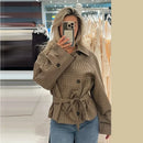 Chic Grid Belt Women's Coat Double Breasted Lapel Lace-Up Long Sleeve Lady Coats 2026 Autumn Fashion Female Vintage Jacket Lady