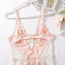Ellolace Sexy Deep-V Neck Satin Dress Sexy Lingerie Lace Patchwork Split Sissy Night Dress Women Slip Dress Silk Nightwear