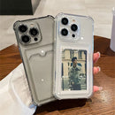 适用于 iPhone 15 14 13 12 11 Pro Max X XS XR 7 8 Plus 的透明卡槽包手机壳，透明钱包硅胶防震保护套