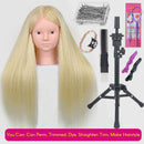 New Female Mannequin Training Doll Head With 70% Real Hair For Hairsyles Hairdressing Cosmetology Dolls Head With Stand Tripod
