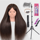 New Female Mannequin Training Doll Head With 70% Real Hair For Hairsyles Hairdressing Cosmetology Dolls Head With Stand Tripod