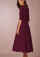 New Women Dress Long Fashion Vacation Party Dresses Short Sleeve V-neck Slit Solid High Quality Vestidos Femme 2024