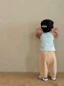 2026 Fall New Toddler Kids Pants Cotton Cartoon Embroidered Harem Pants Baby Boy Casual Striped Denim Baggy Trousers