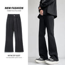 Autumn Vintage Straight Wide Legs BLACK Jeans Men's Streetwear Harajuku Washed Baggy Casual Flare Denim Trousers Y2K Male Pants