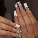 24Pcs Gold French Border False Nails Long Coffin False Nails with Rhinestones Ballerina Full Cover Nail Tips Press on Nails 2030
