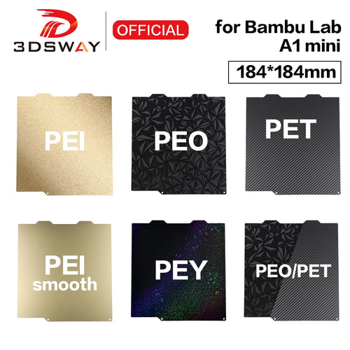 3DSWAY 3D打印机配件 Bambu Lab A1 mini 双面PEI构建板 光面纹理弹簧钢板 PEO/PET/PEY 184x184mm