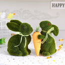 Easter Bunny Green Straw Doll Decor Moss Rabbit Egg Carrot Table Ornament Easter Spring Garden Simulated Rabbit Statue Home Deco