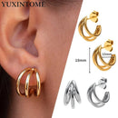 925 Sterling Silver Ear Needle Metallic Style Minimalist Triple Band Chunky Open Hoop Earrings for women Stylish Wedding Jewelry