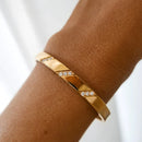 VQYSKO Beveled Three Zircon Bracelet Stainless Steel Clasp Bracelet Women's Jewelry Valentine's Day Gift Give For Her