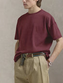 Men's Vintage Burgundy Short Sleeve T-Shirt Trendy Street Style Clothing