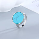 925 Sterling Silver Ring Round Natural Stone Turquoise Opal Brief Design Cute Ring Fine Women Party Jewelry
