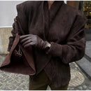 Women Fashion V-neck Lapel Belt Leather Jacket Chic Lace Up High Waist Full Sleeve Overcoat 2025 Lady Autumn High Street Outwear