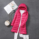 Women Ultra Lightweight Packable Long Puffer Jacket 2023 New Autumn Winter Warm Hat Detachable Hooded Female Coat Parka 5XL 7XL