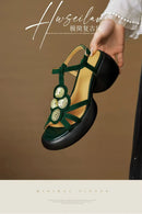 Women's Shoes 2025 New Summer Trend Comfortable Low-heeled Shoes Baotou Casual One-line Buckle Fashion Roman Sandales Femmes