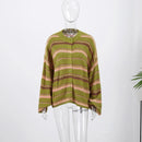 Casual Stripe Scarf Loose Top Women Fashion Full Sleeve O-neck Single Breasted Knitted Coats Female 2026 Autumn Lady Outwears