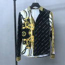 European Men's Spring And Autumn Long Sleeved Shirt, European And American Royal Court Style Retro Fashion Casual Print Lining