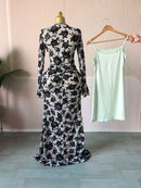 CM.YAYA 2025 Fall Women Long Sleeve Stacked Mesh See Though with Lining Bodycon Long Dress Evening Birthday Sexy Party Dresses