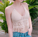 summer holiday beach camis lady sexy tassels crochet camisole women sexy tassels bikini camis female crochet halter bikini tops
