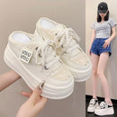 9.5cm Increasing Height Women Slippers 2024New Summer Autumn Canvas Mules Shoes Ladies Round Toe High Wedge Platform Slides Shoe