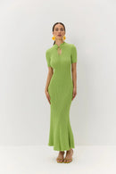 TARUXY Short Sleeve Knitted Long Dress Female Slim Hollow Retro Elegant Sweater Dress 2025 Summer New High Waist Women‘s Dress
