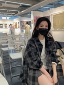 女士基础款格子长袖宽松经典温柔学生休闲外套秋季新品复古时尚别致