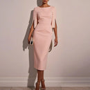 Elegant Women Midi Dress O Neck Half Sleeve Bead Design Party Bodycon Dress Women Fashion Summer Office Dresses Pink White Black