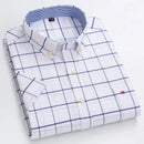 100% Cotton Men Oxford Shirt Short Sleeve Summer Plaid Striped Male Clothes Business Regular Fit Dress Shirt Oversized 7XL 6XL
