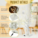 1件24颗LED复活节树，桦树可调节树枝，3节5号电池和USB供电，卧室装饰树灯（不含电池）