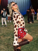 Nibber Music Festival Silk Scarf Strap Patchwork Dress Women Sexy Single-Breasted Full Sleeve Polka Dot Print Hottie Bodycon