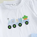 Children s Boys Easter Outfits with Bunny Rabbit Embroidery Crew Neck Short Sleeve Tops and Elastic Waist Shorts 2-Piece