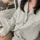 条纹睡衣女款睡裤套装 韩版女士两件套纽扣睡衣长袖家居服