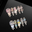 10件Y2K辣妹长棺材手工穿戴甲 3D三丽鸥Hello Kitty小熊珍珠钻石五角星穿戴美甲