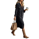 Retro Chic Women Midi Dress Corduroy Fabric Lapel Collar Popular Button Front Loose Fit Long Sleeve Comfy Casual Daily Outfit