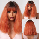 JONRENAU Middle Long Straight Hair with Bangs Ombre Brown to Blonde Wig Dark Roots Synthetic Wigs for Women Heat Resistance Hair