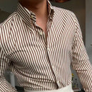 British Casual Seersucker Striped Long Sleeve Shirt Men's Slim Casual Business Shirt High Quality