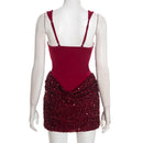 Sexy Sequin Party Dresses Pleated Slim Bodycon Dress Women Spaghetti Strap Mini 2026 Summer Dress Evening Nightclub