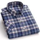 100% Cotton Men Oxford Shirt Short Sleeve Summer Plaid Striped Male Clothes Business Regular Fit Dress Shirt Oversized 7XL 6XL