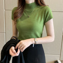 2023 New Casual Knitted Women Tops Women Clothing Blusas Summer Solid Slim Turtleneck Blouse Fashion Chic Korean Clothes 8622
