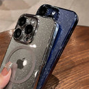 适用于 iPhone 15 14 Plus 13 12 Pro Max 11 的豪华电镀 MagSafe 磁吸无线充电手机壳 透明闪粉硬质 PC 超薄保护套