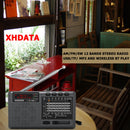 XHDATA D-368 调频收音机 蓝牙便携式调幅调频短波12波段立体声收音机接收器 无线口袋蓝牙兼容USB TF MP3播放器