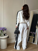 Casual Paneled Contrast Women's Pants Sets Stand Collar Zipper Cropped Jackets Elastic Wide Leg Pant 2026 Autumn Lady Tracksuits