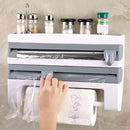 ABS Material Wall Mounted Kitchen Cling Film Dispenser with Cutter, Cling Film Aluminum Foil Roll Holder Paper Towel Holder Grey