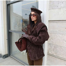 Women Fashion V-neck Lapel Belt Leather Jacket Chic Lace Up High Waist Full Sleeve Overcoat 2025 Lady Autumn High Street Outwear