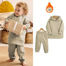 2026 New Arrivals Little Girls Clothing Tracksuit 2 Pieces Set Warm Fleece Plain Top Sweatshirt+Pants Loungewear Suit For Kids