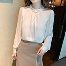2023时尚雪纺女衬衫新款长袖女装钉珠宽松OL衬衫女性上衣Blusas 25649